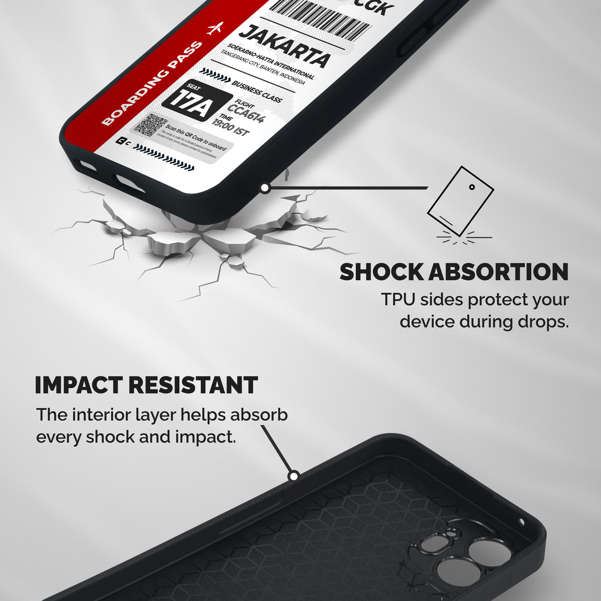 International Boarding Pass Jakarta Shockproof Hybrid Protection (Metal + TPU) Back Case Cover