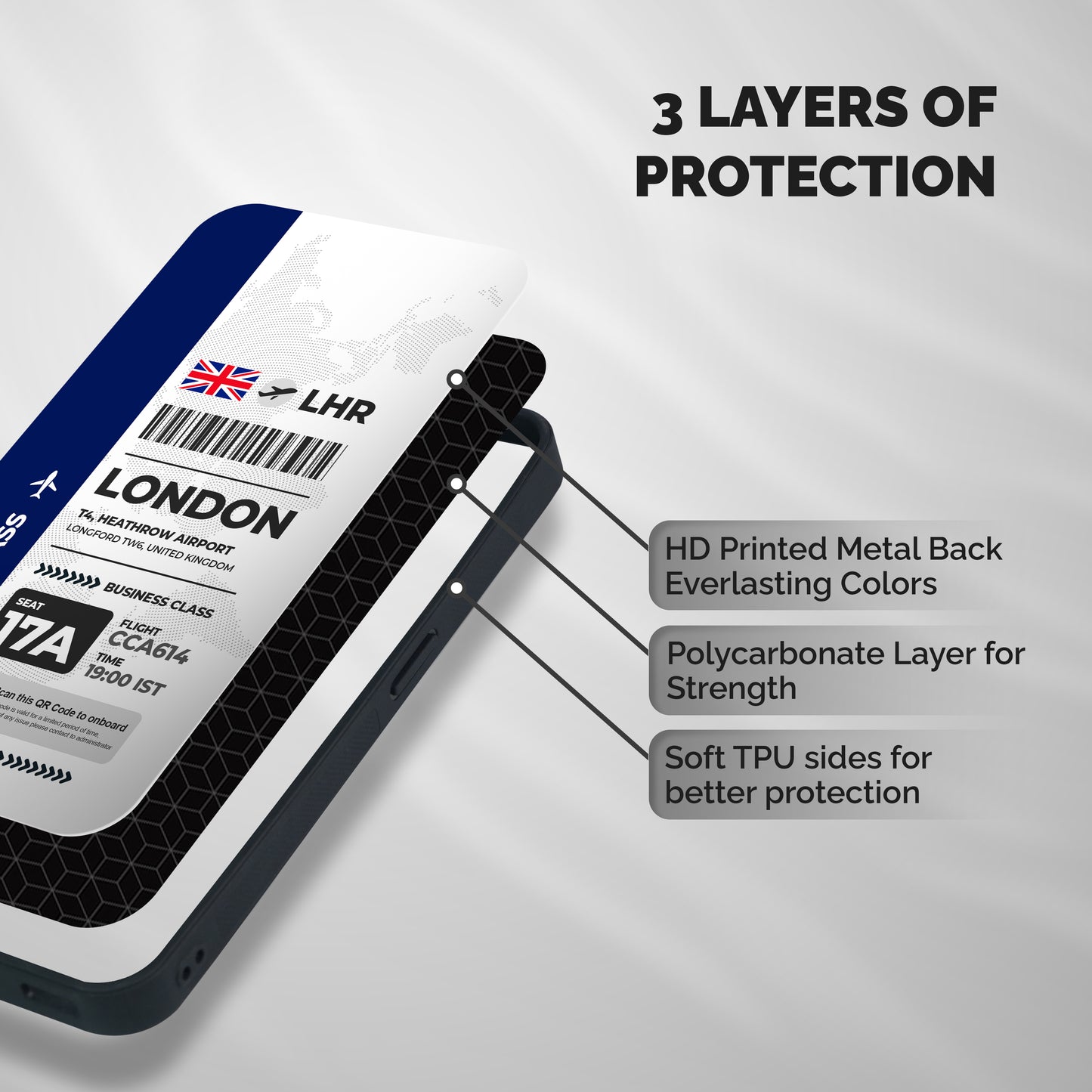 International Boarding Pass London Shockproof Hybrid Protection (Metal + TPU) Back Case Cover