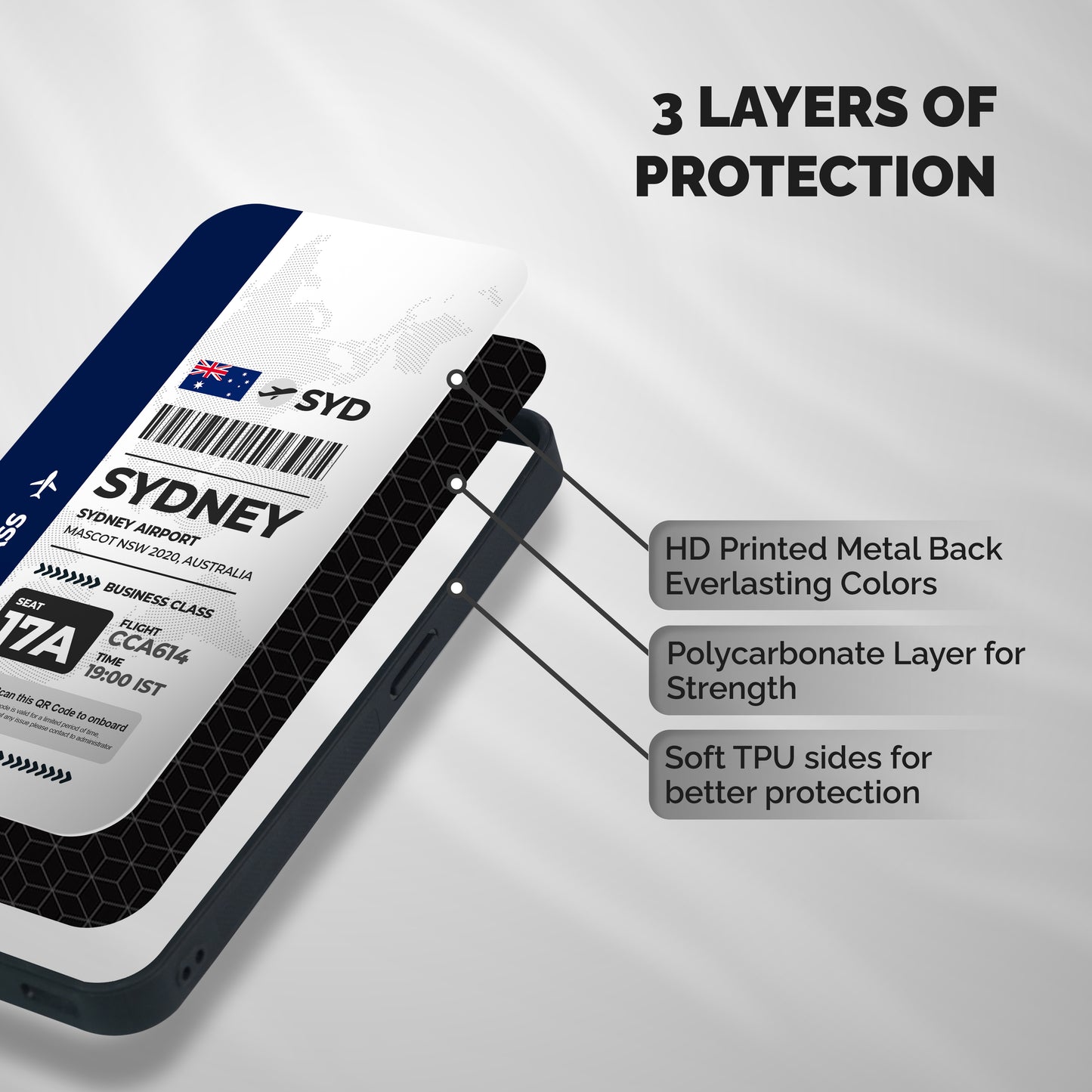 International Boarding Pass Sydney Shockproof Hybrid Protection (Metal + TPU) Back Case Cover