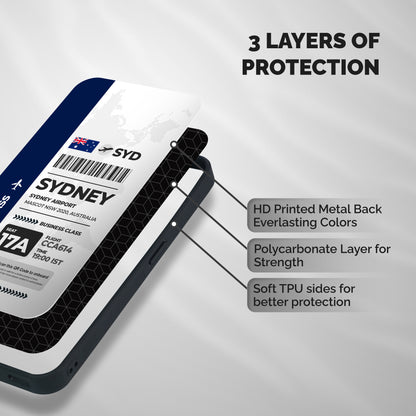 International Boarding Pass Sydney Shockproof Hybrid Protection (Metal + TPU) Back Case Cover