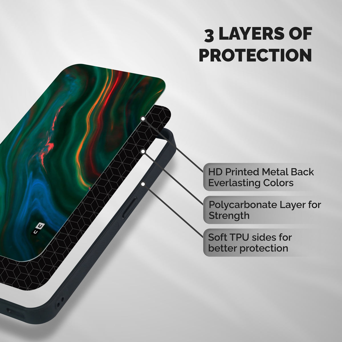 Inverse Marble Shockproof Hybrid Protection (Metal + TPU) Back Case Cover