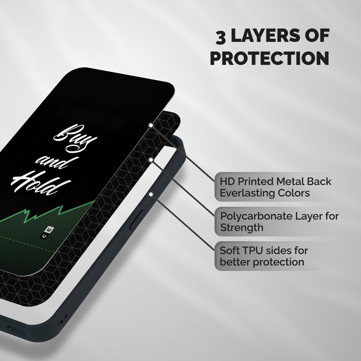 Investors Quote Buy and Hold Shockproof Hybrid Protection (Metal + TPU) Back Case Cover
