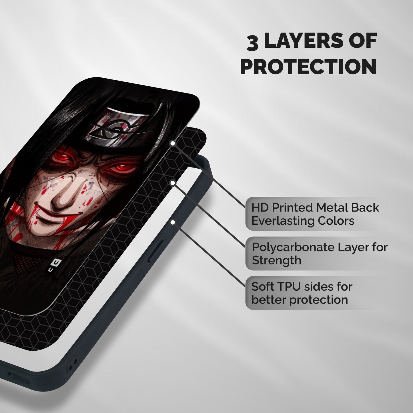 Itachi Uchiha Red Eyes Shockproof Hybrid Protection (Metal + TPU) Back Case Cover