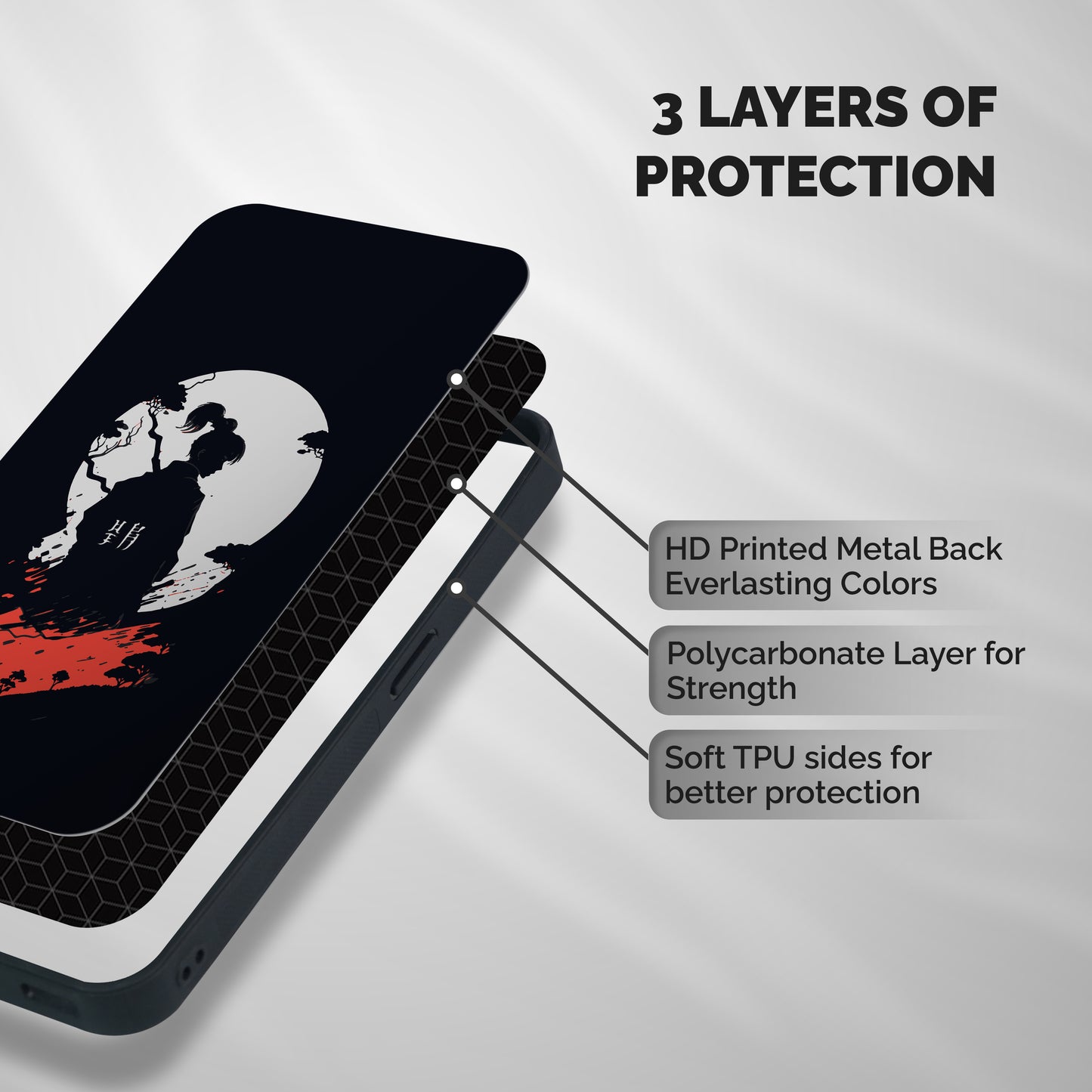 Japanese Warrior Shockproof Hybrid Protection (Metal + TPU) Back Case Cover
