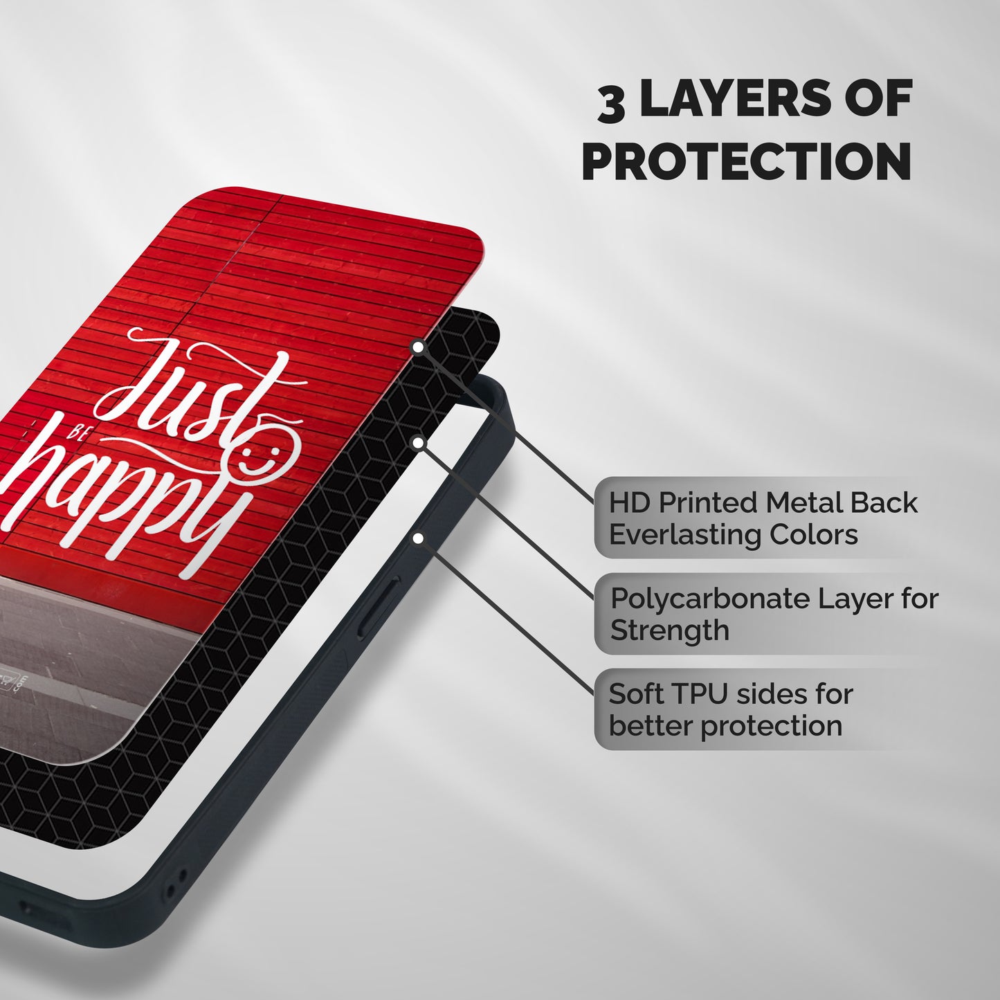 Just Be Happy Shockproof Hybrid Protection (Metal + TPU) Back Case Cover