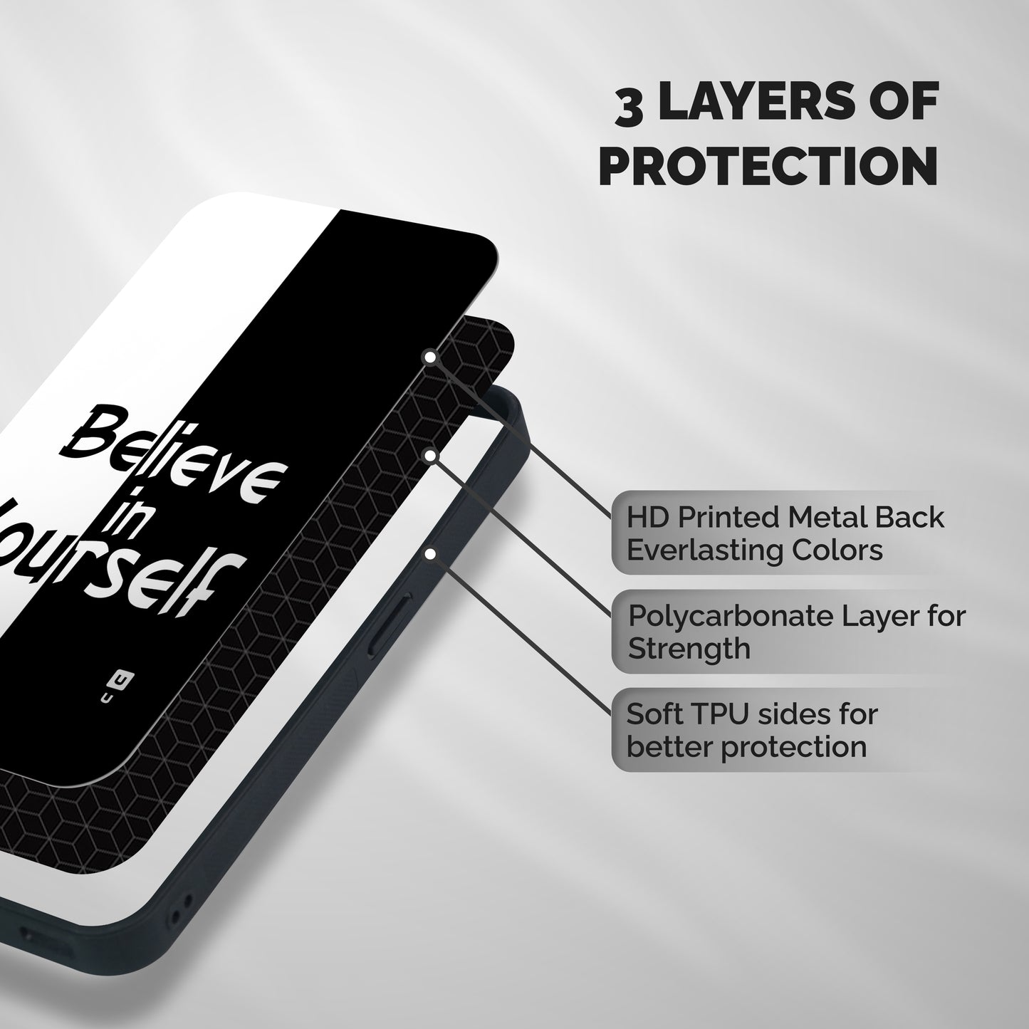 Just Believe Yourself Shockproof Hybrid Protection (Metal + TPU) Back Case Cover