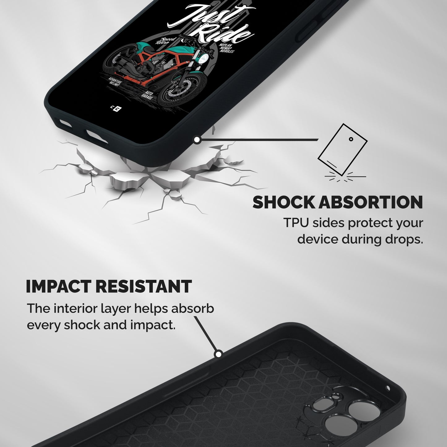 Just Ride Speed Shockproof Hybrid Protection (Metal + TPU) Back Case Cover