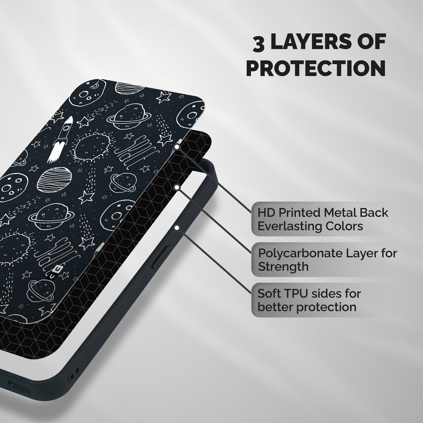 Just Space Things Shockproof Hybrid Protection (Metal + TPU) Back Case Cover