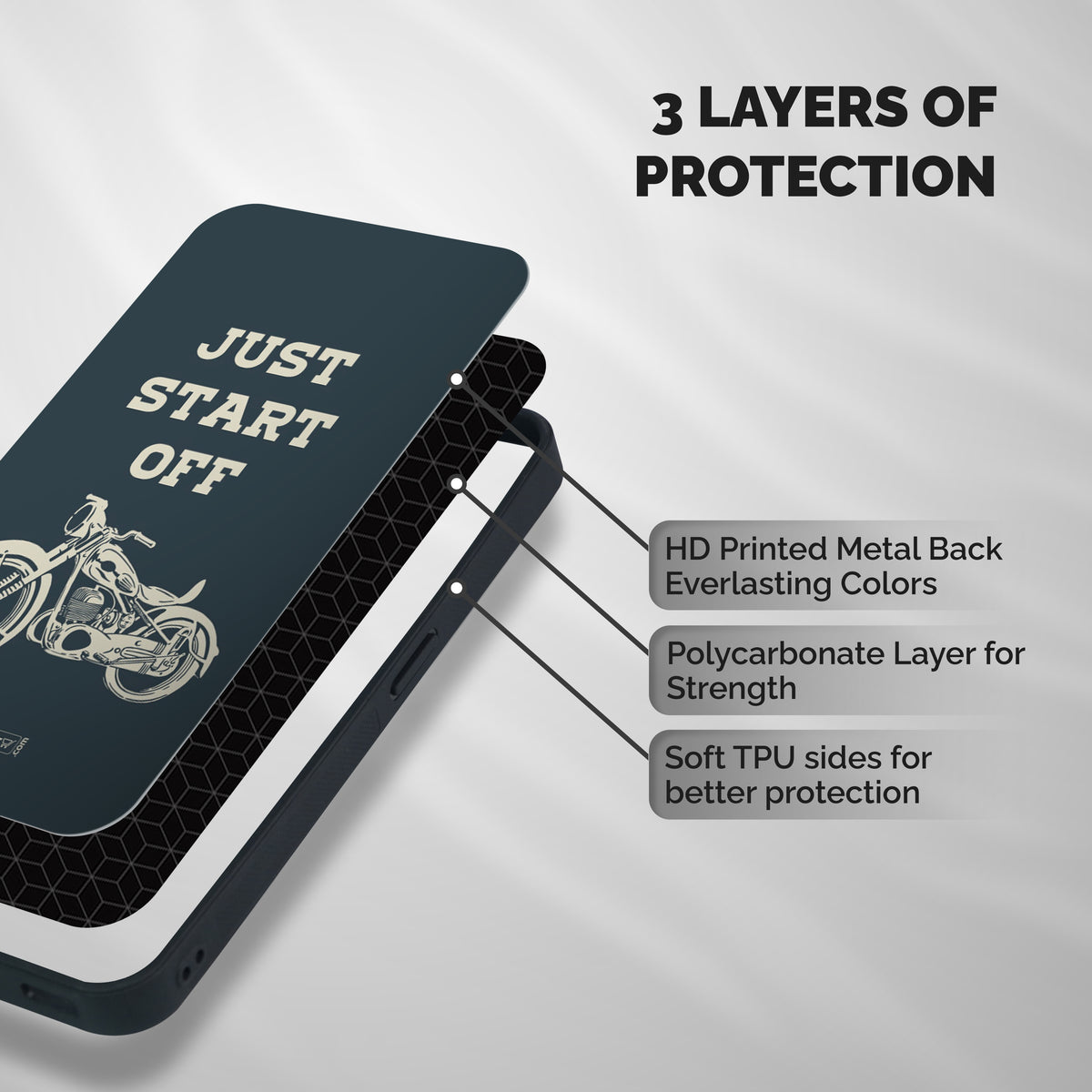 Just Start Off Shockproof Hybrid Protection (Metal + TPU) Back Case Cover