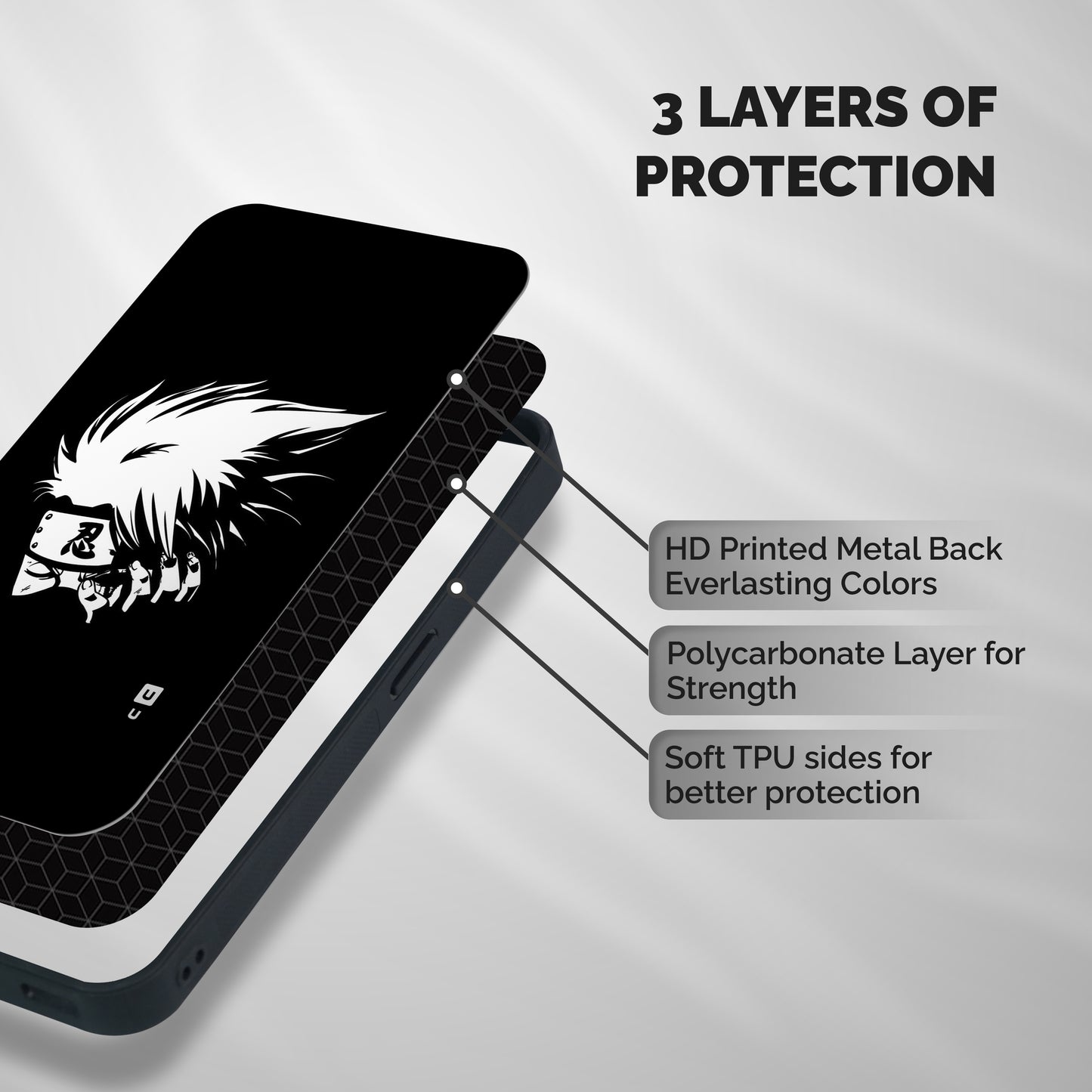 Kakashi Hatake Black Shockproof Hybrid Protection (Metal + TPU) Back Case Cover