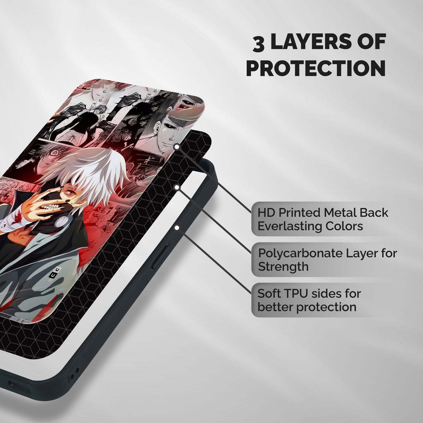 Kaneki Ken Manga Style Shockproof Hybrid Protection (Metal + TPU) Back Case Cover