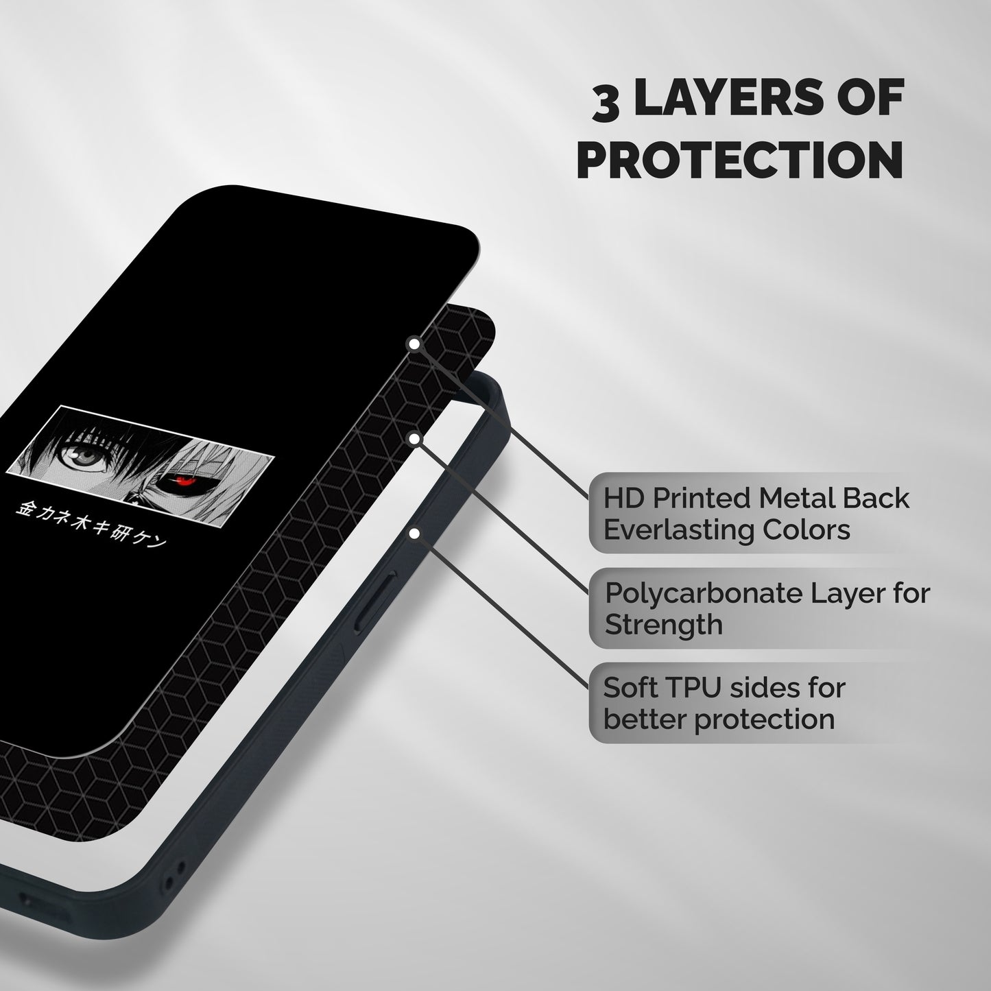 Ken Kaneki Minimalistic Art Shockproof Hybrid Protection (Metal + TPU) Back Case Cover