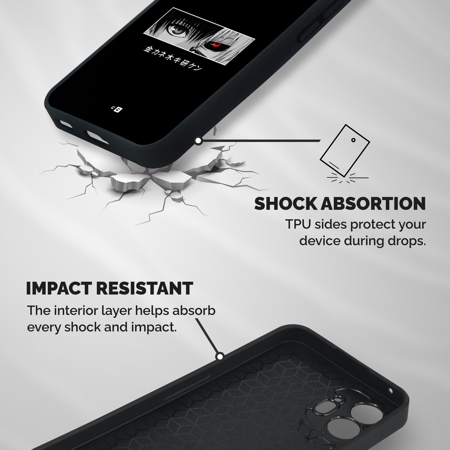 Ken Kaneki Minimalistic Art Shockproof Hybrid Protection (Metal + TPU) Back Case Cover