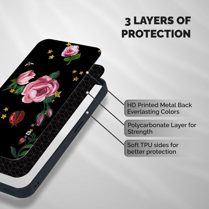 Ladybird And Floral Shockproof Hybrid Protection (Metal + TPU) Back Case Cover