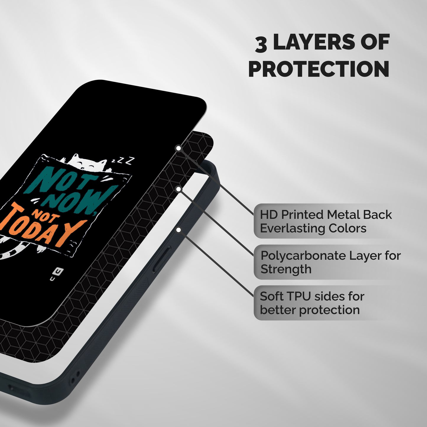 Lazy Cat Not Today Shockproof Hybrid Protection (Metal + TPU) Back Case Cover