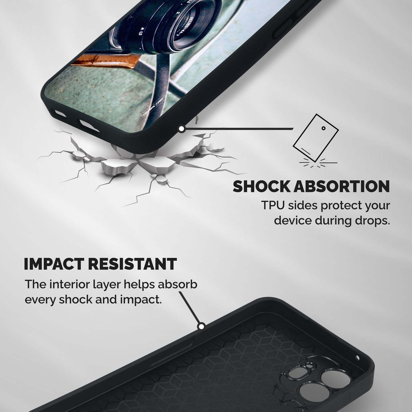 Leather Camera Lens Shockproof Hybrid Protection (Metal + TPU) Back Case Cover