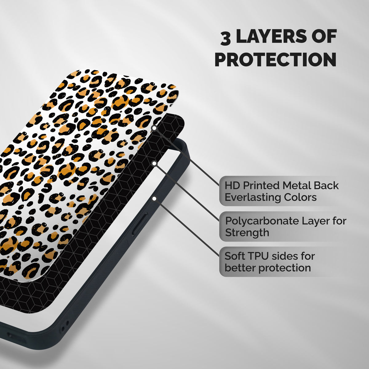 Leopard Pattern Print Shockproof Hybrid Protection (Metal + TPU) Back Case Cover
