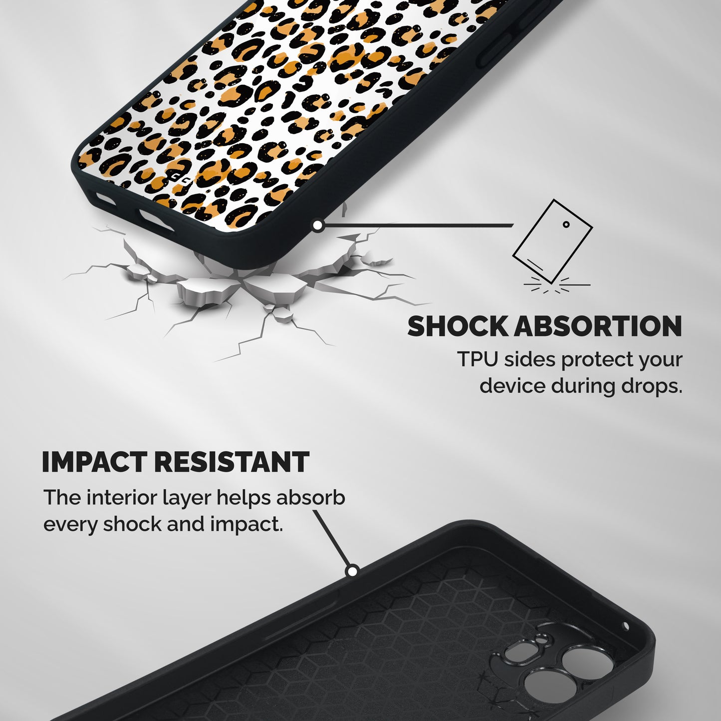 Leopard Pattern Print Shockproof Hybrid Protection (Metal + TPU) Back Case Cover