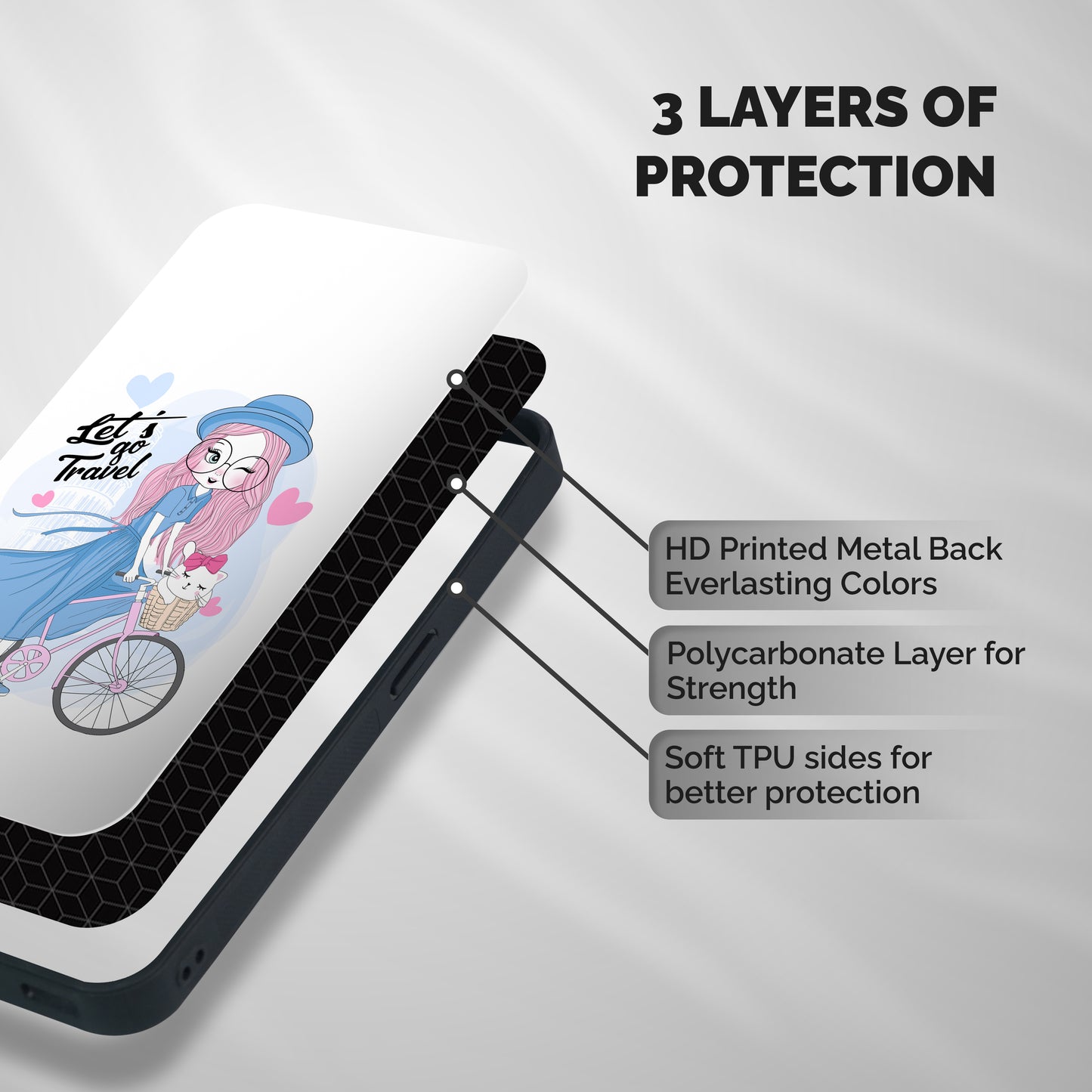 Lets Go Travel Shockproof Hybrid Protection (Metal + TPU) Back Case Cover