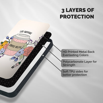 Life Happens Shockproof Hybrid Protection (Metal + TPU) Back Case Cover