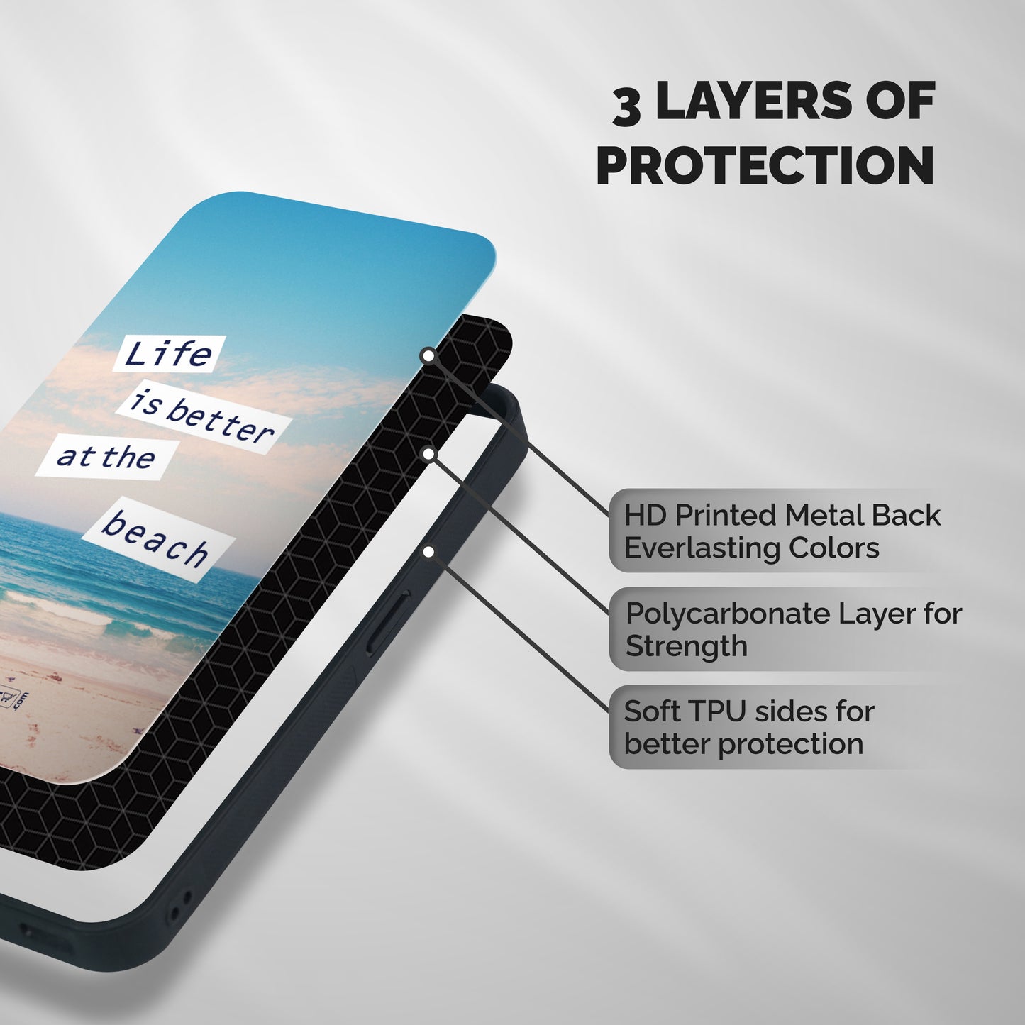 Life is better at the Beach Shockproof Hybrid Protection (Metal + TPU) Back Case Cover