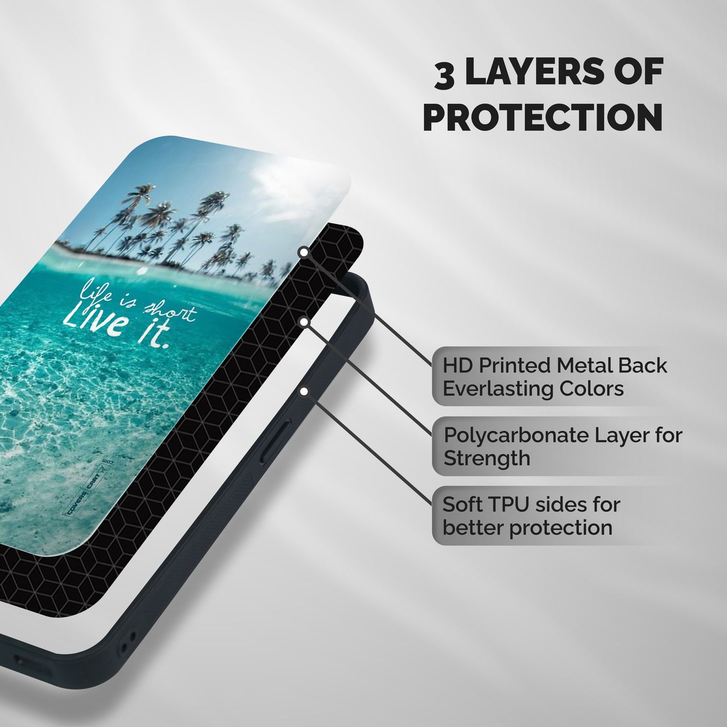 Life Is Short Shockproof Hybrid Protection (Metal + TPU) Back Case Cover