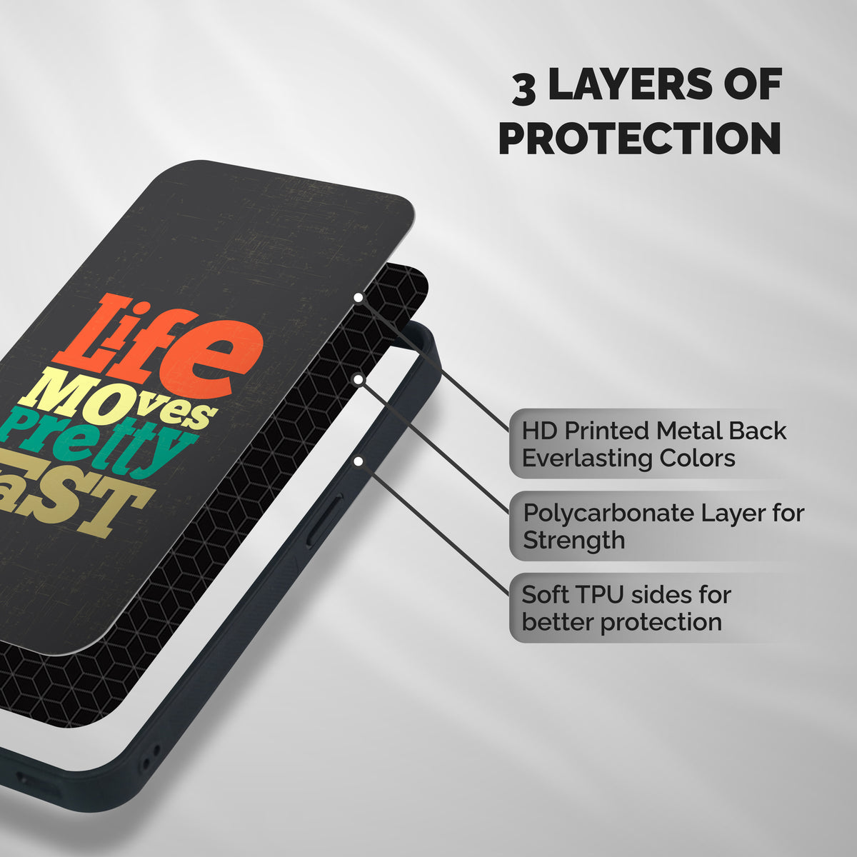Life Moves Fast Shockproof Hybrid Protection (Metal + TPU) Back Case Cover