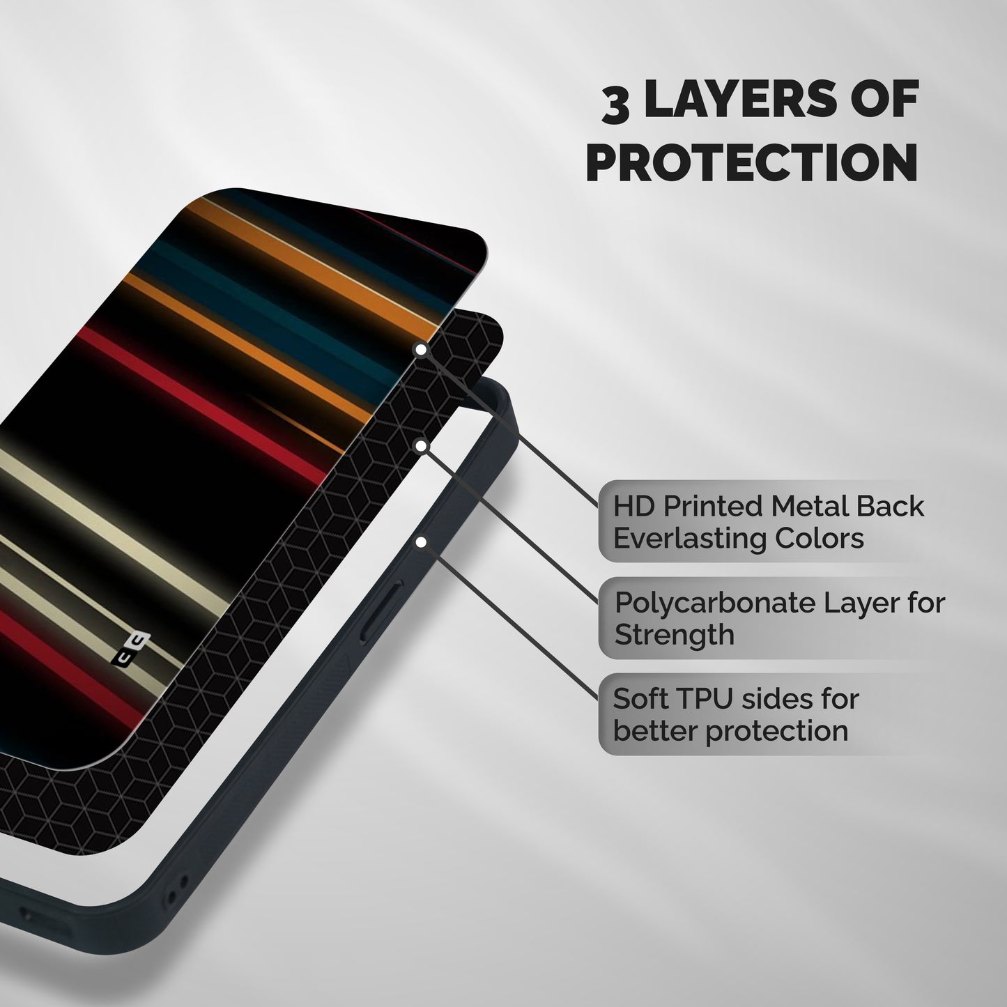Light Diagonal Stripes Shockproof Hybrid Protection (Metal + TPU) Back Case Cover