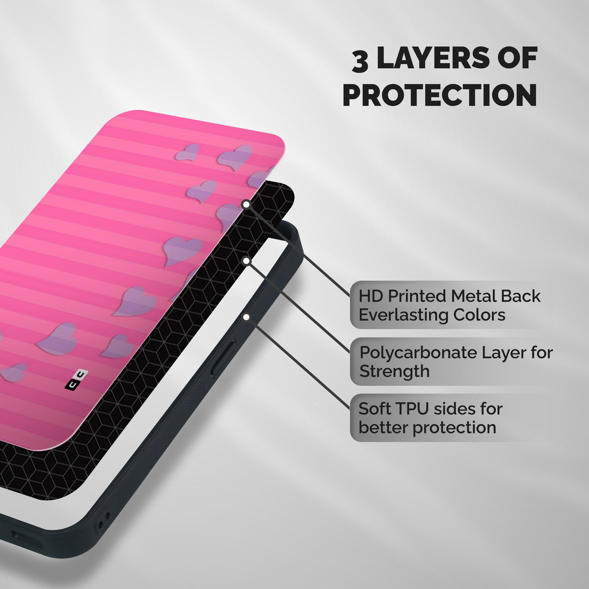 Light Heart Stripes Shockproof Hybrid Protection (Metal + TPU) Back Case Cover