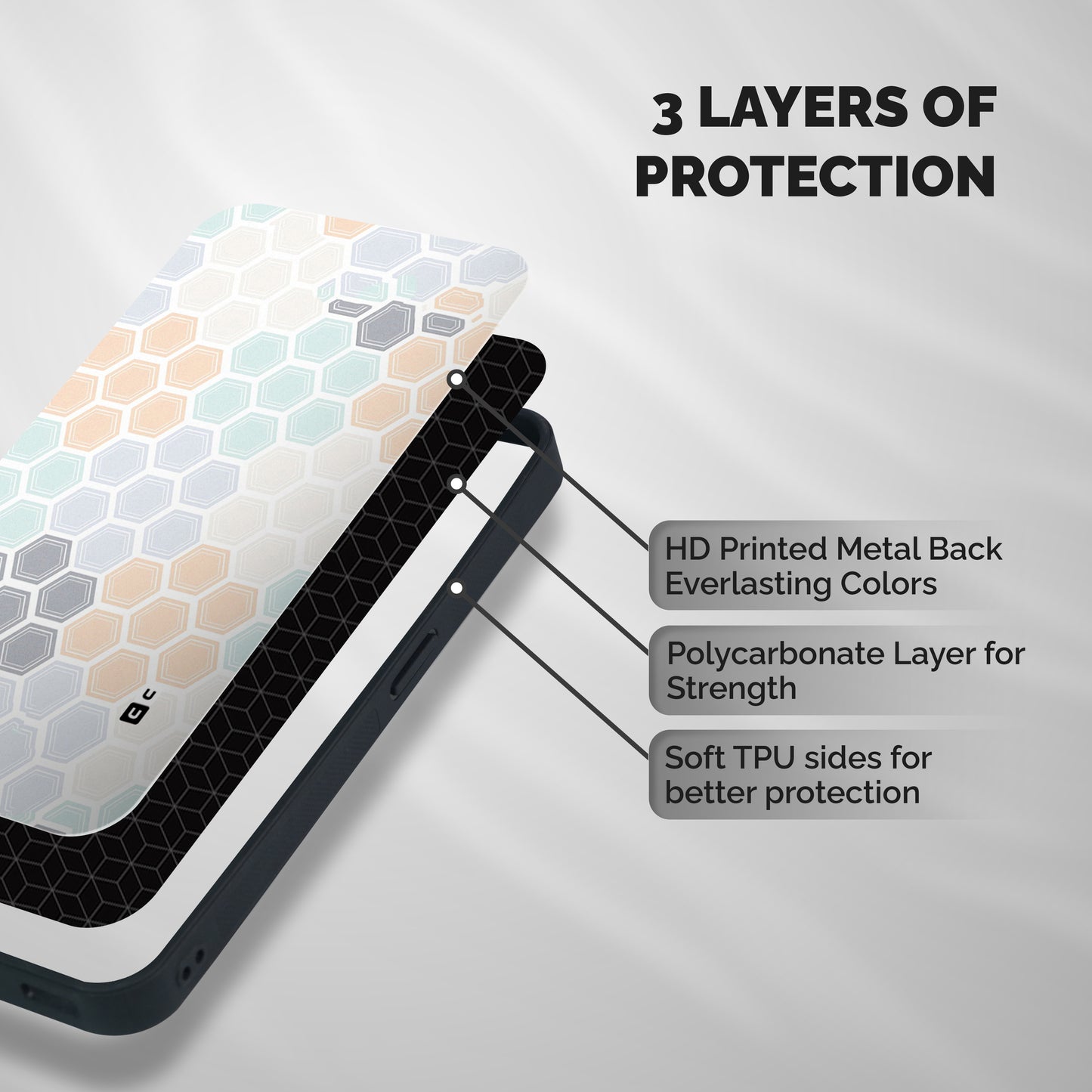 Light Hexagons Shockproof Hybrid Protection (Metal + TPU) Back Case Cover