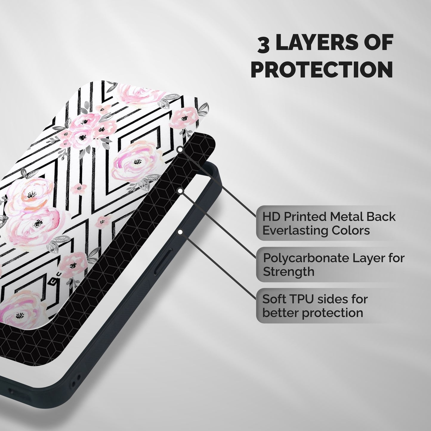 Light Pastel Flowers Design Shockproof Hybrid Protection (Metal + TPU) Back Case Cover