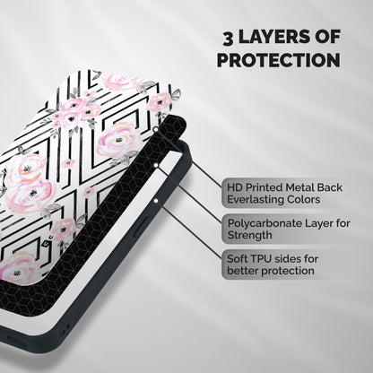 Light Pastel Flowers Design Shockproof Hybrid Protection (Metal + TPU) Back Case Cover