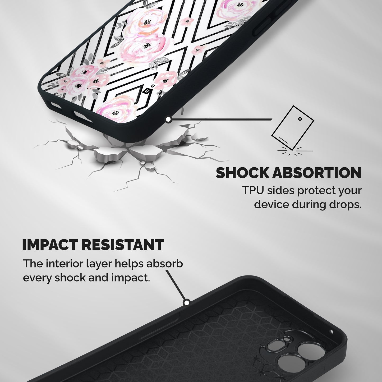 Light Pastel Flowers Design Shockproof Hybrid Protection (Metal + TPU) Back Case Cover