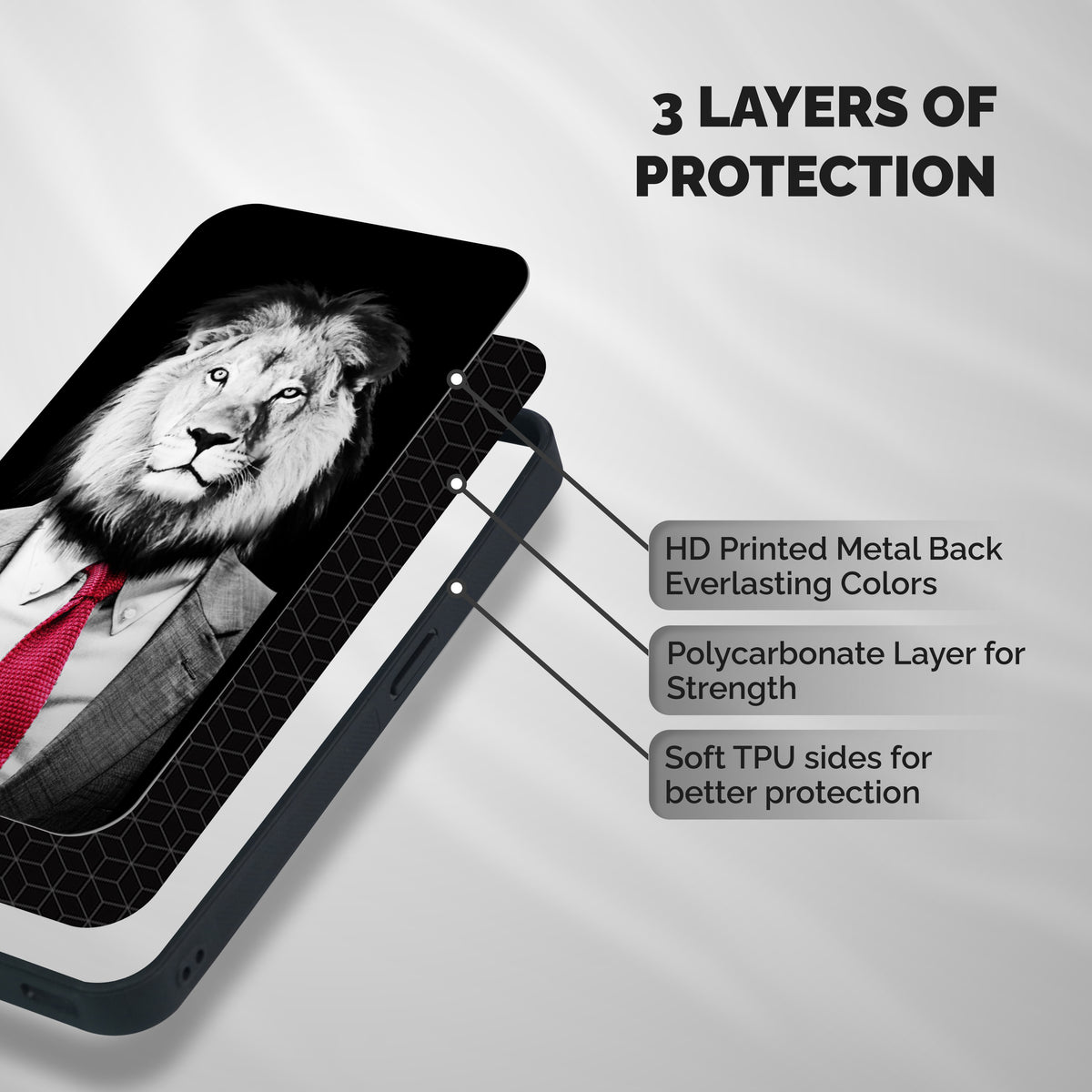 Lion with Red Tie Shockproof Hybrid Protection (Metal + TPU) Back Case Cover