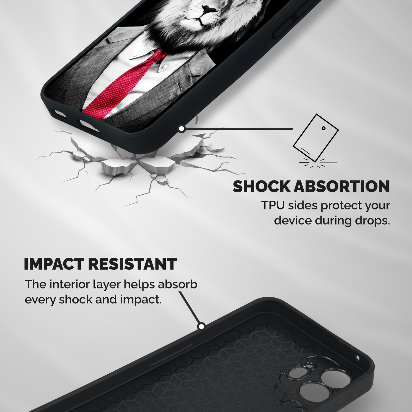 Lion with Red Tie Shockproof Hybrid Protection (Metal + TPU) Back Case Cover