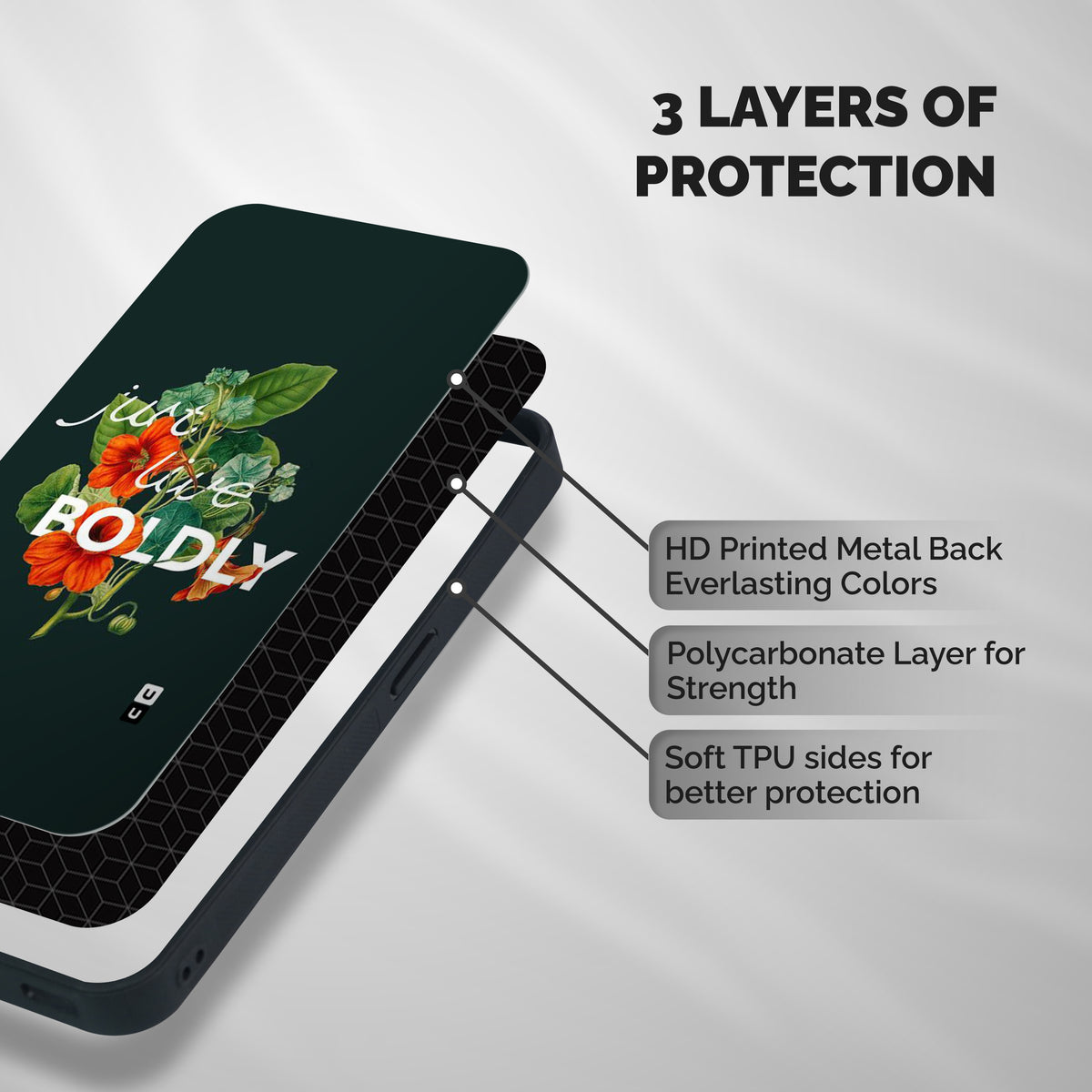 Live Boldly Shockproof Hybrid Protection (Metal + TPU) Back Case Cover