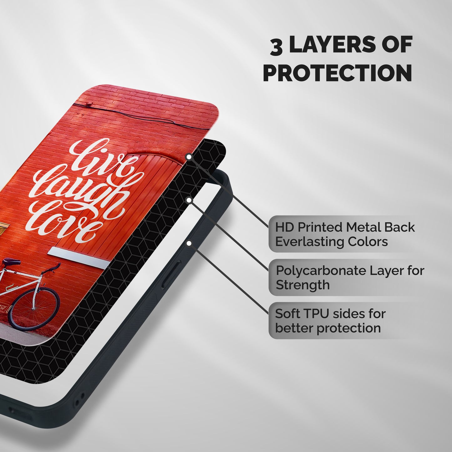 Live Laugh Love Shockproof Hybrid Protection (Metal + TPU) Back Case Cover
