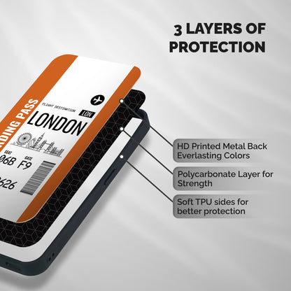 London Boarding Pass Shockproof Hybrid Protection (Metal + TPU) Back Case Cover