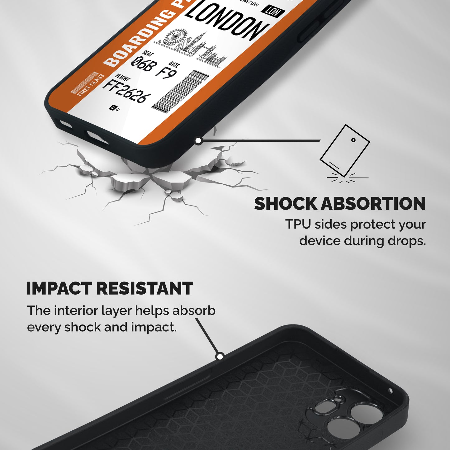 London Boarding Pass Shockproof Hybrid Protection (Metal + TPU) Back Case Cover