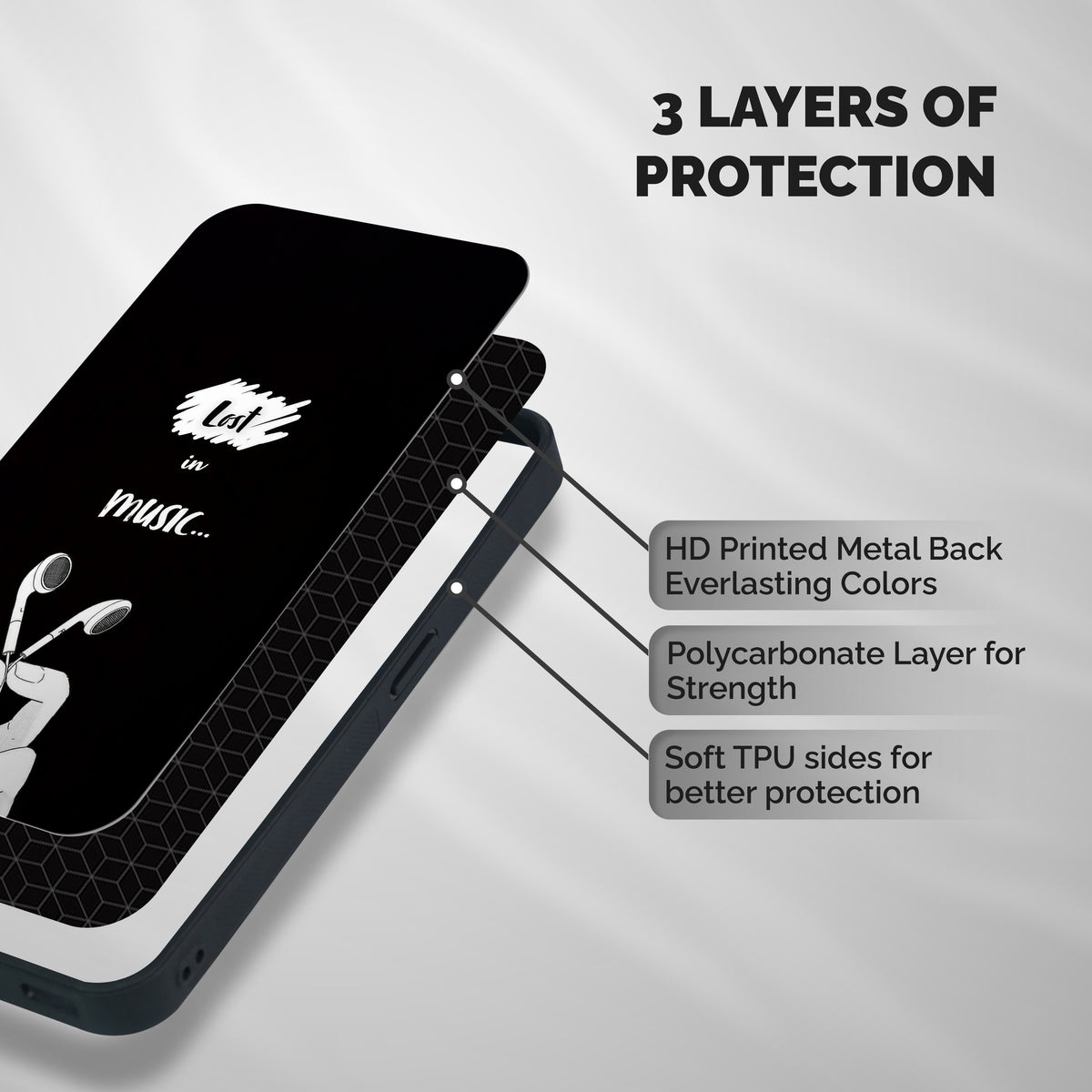 Lost In Music Shockproof Hybrid Protection (Metal + TPU) Back Case Cover
