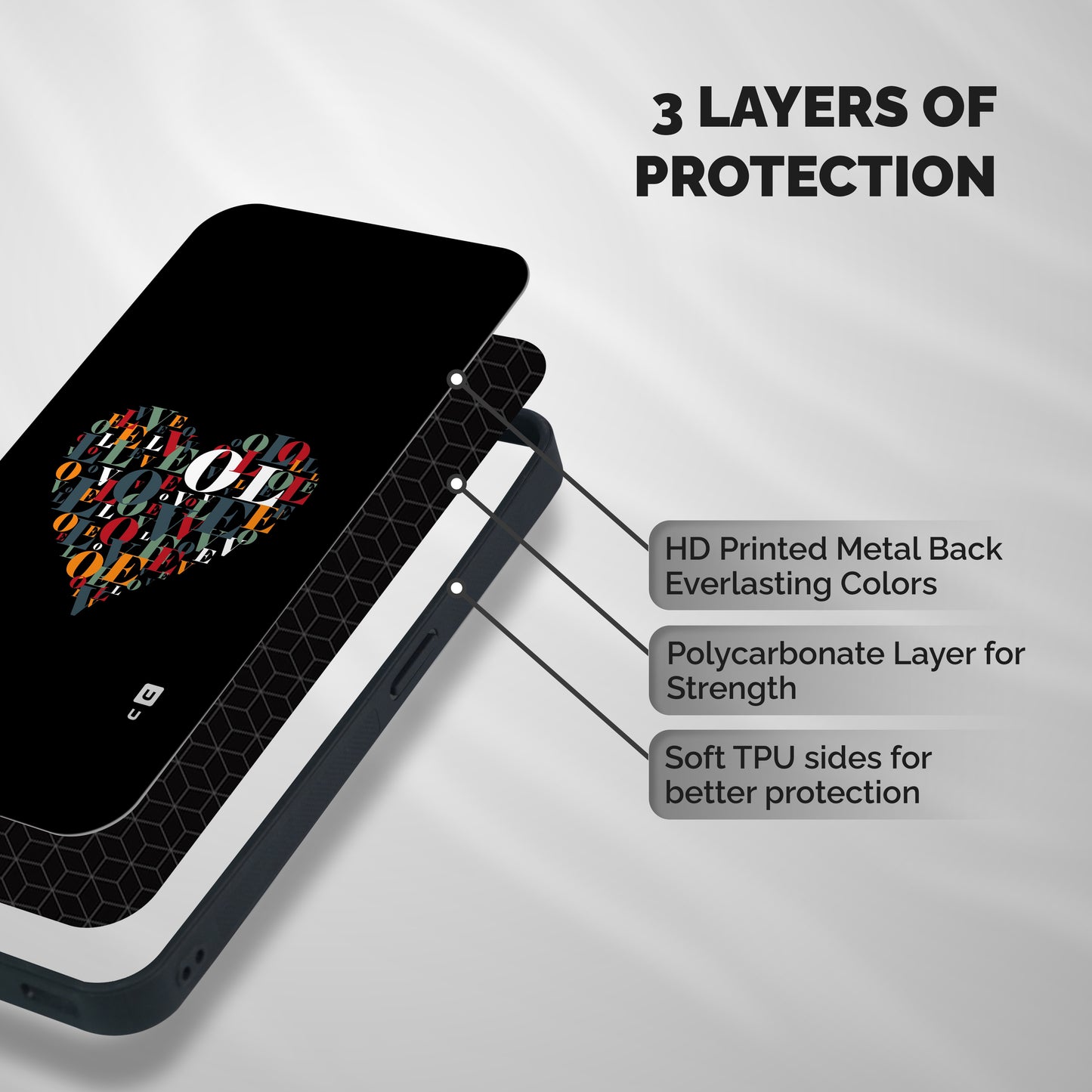 Love Abstract Heart Art Shockproof Hybrid Protection (Metal + TPU) Back Case Cover