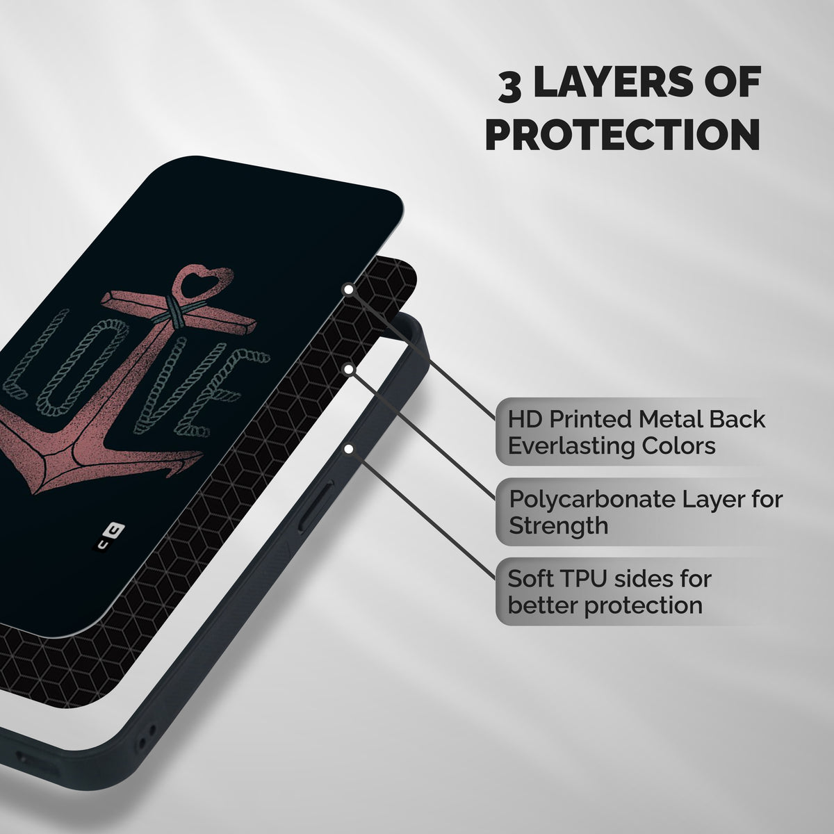 Love Anchor Form Shockproof Hybrid Protection (Metal + TPU) Back Case Cover
