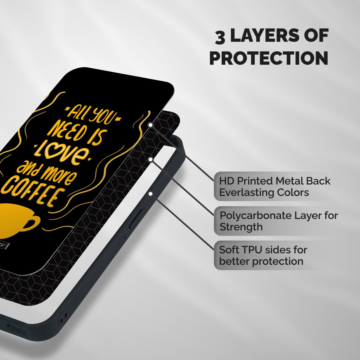 Love and More Coffee Shockproof Hybrid Protection (Metal + TPU) Back Case Cover