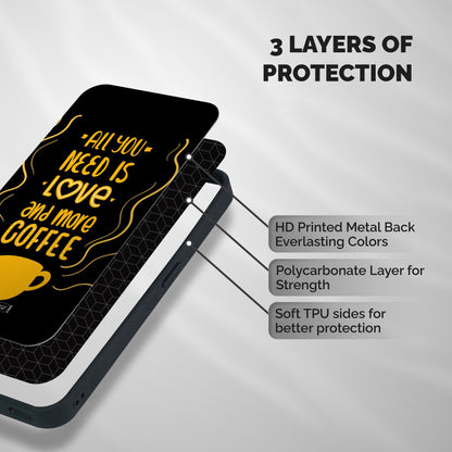 Love and More Coffee Shockproof Hybrid Protection (Metal + TPU) Back Case Cover