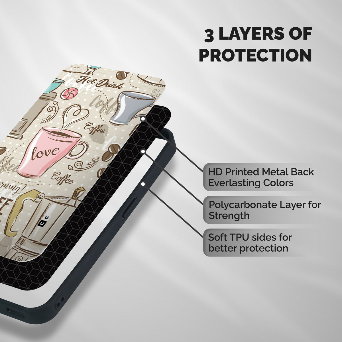 Love Coffee Design Shockproof Hybrid Protection (Metal + TPU) Back Case Cover