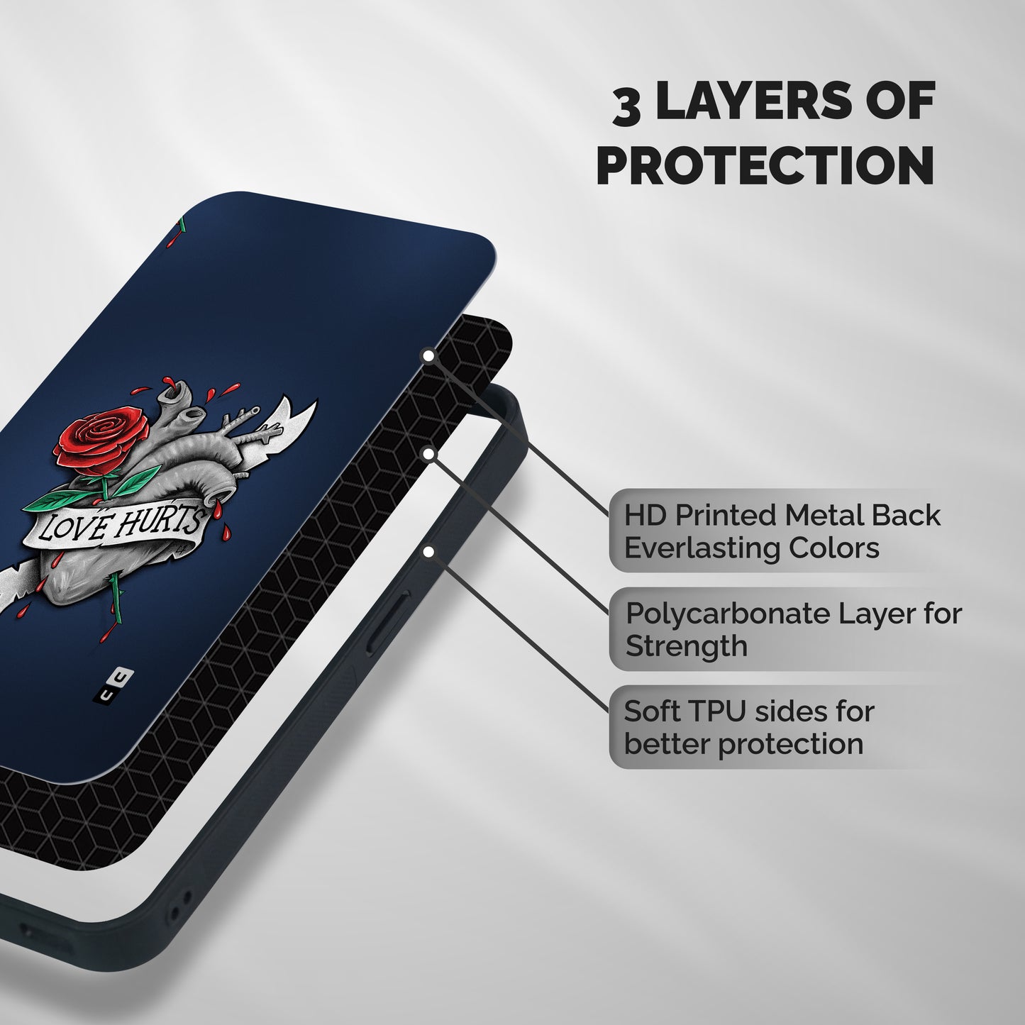 Love Hurts Shockproof Hybrid Protection (Metal + TPU) Back Case Cover