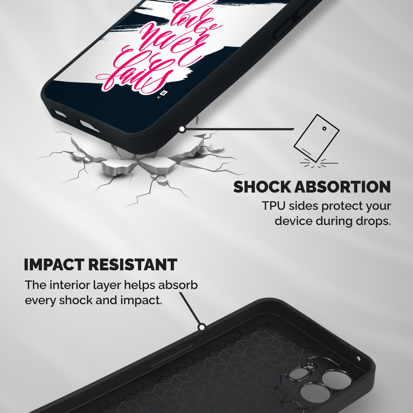 Love Never Fails Shockproof Hybrid Protection (Metal + TPU) Back Case Cover