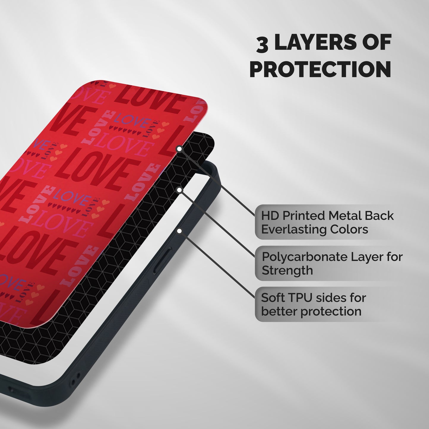 Love Pattern Shockproof Hybrid Protection (Metal + TPU) Back Case Cover