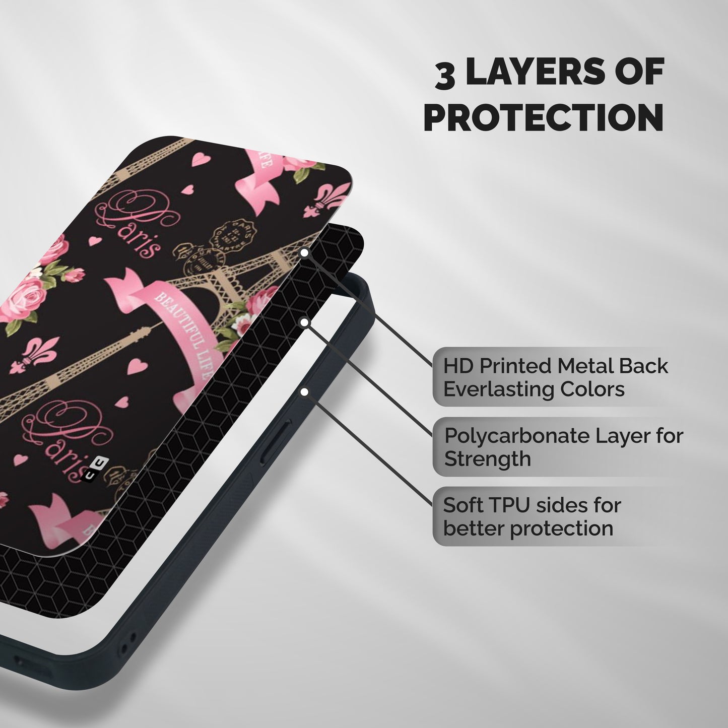 Love Tower Shockproof Hybrid Protection (Metal + TPU) Back Case Cover