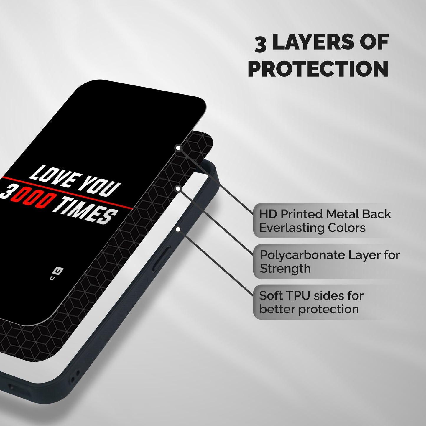 Love You 3000 Times Shockproof Hybrid Protection (Metal + TPU) Back Case Cover